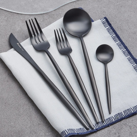 Karaca Jupiter 60-Piece Stainless Steel Cutlery Set for 12 People, Matte Black