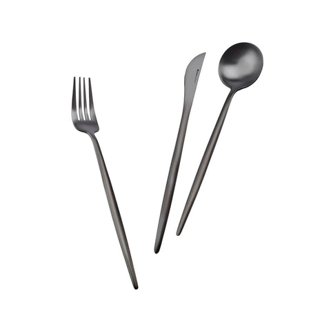 Karaca Jupiter 60-Piece Stainless Steel Cutlery Set for 12 People, Matte Black