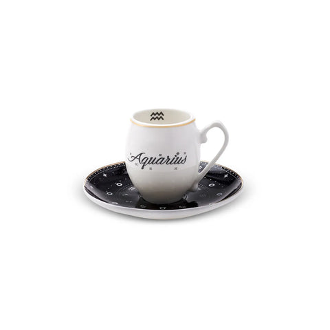 Karaca Signs of the Zodiac Aquarius Porcelain Espresso Turkish Coffee Cup, 90ml, Multi