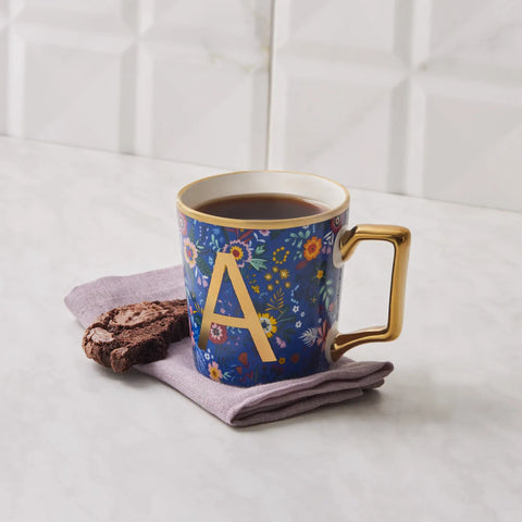 Karaca Flower Porcelain Letter A Mug, 350ml, Multi