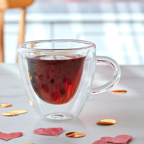 Karaca Pia Double Wall Glass Heart Mug, 160ml, Transparent