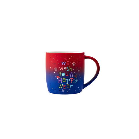 Karaca New Year Christmas Soft Touch Porcelain Mug, 340ml, Red Multi