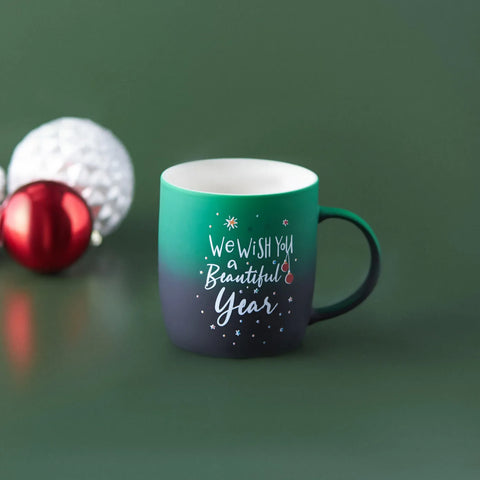 Karaca New Year Christmas Soft Touch Porcelain Mug, 340ml, Green Multi