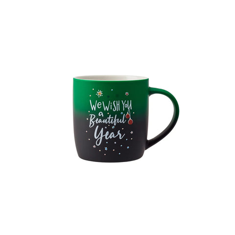 Karaca New Year Christmas Soft Touch Porcelain Mug, 340ml, Green Multi