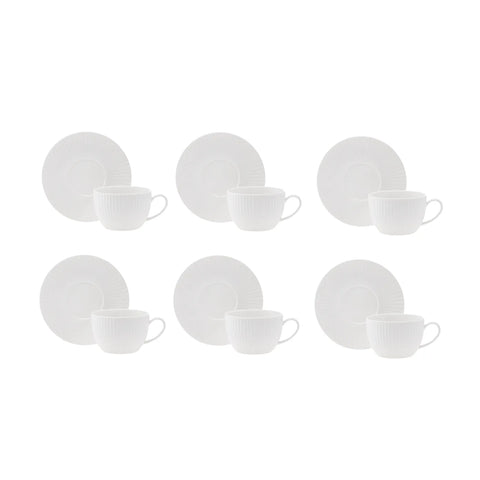 Karaca Seashell 12 Piece Porcelain Tea Cup and Saucer Set for 6 People, 200ml, White