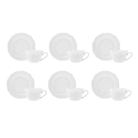 Karaca Blaze 12 Piece Porcelain Tea Cup and Saucer Set for 6 People, 200ml, White