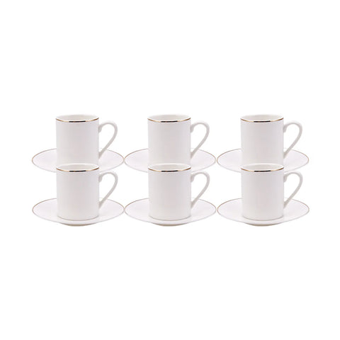 Karaca Elda 12 Piece Porcelain Turkish Coffee Cup Set for 6 People, 80ml, White Gold