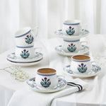 Karaca Çini 12-Piece Porcelain Espresso Turkish Coffee Cup Set for 6 People, 100ml, White Multi