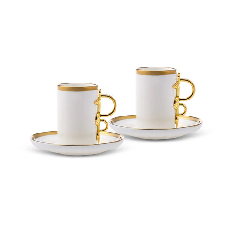 Karaca Şahmeran 4-Piece Porcelain Espresso Coffee Cup Set for 2 People, 100ml, White Gold