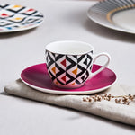 Karaca Game 2 Piece Porcelain Espresso Turkish Coffee Cup, 90ml, Purple Multi