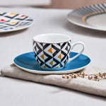 Karaca Game 2 Piece Porcelain Espresso Turkish Coffee Cup, 90ml, Blue Multi