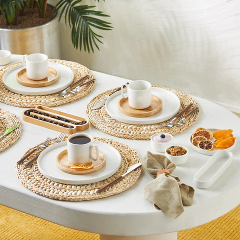 Karaca Surface 32-Piece Porcelain Serveware Set for 6 People, White Brown