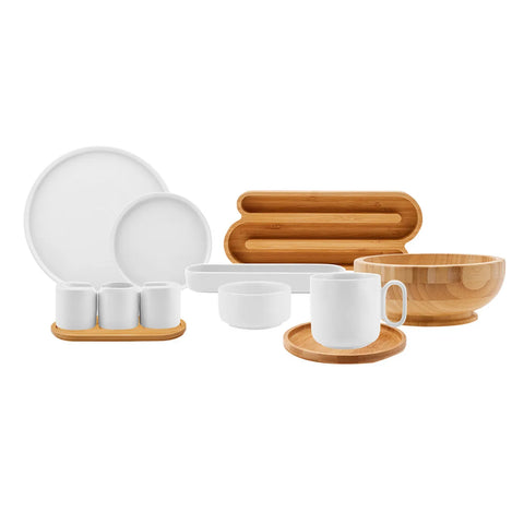 Karaca Surface 32-Piece Porcelain Serveware Set for 6 People, White Brown