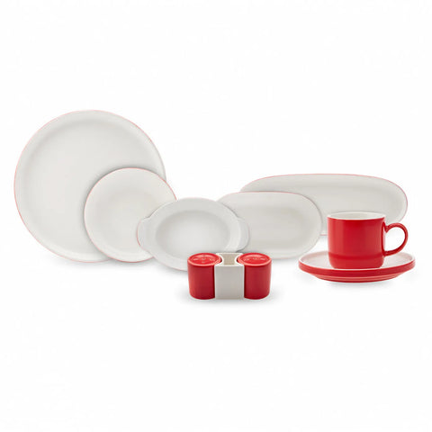 Karaca Nordic Red 27-Piece Porcelain Serveware Set for 6 People, Red Cream