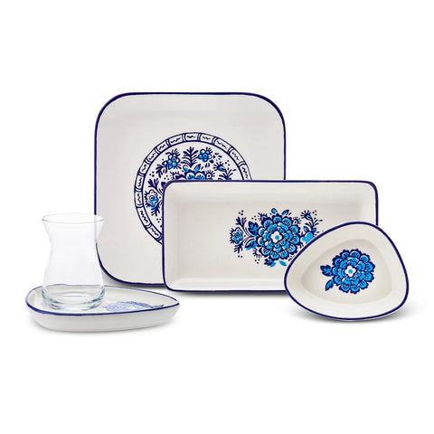 Karaca Fresia 24-Piece Stoneware Serveware Set for 6 People, Blue Multi