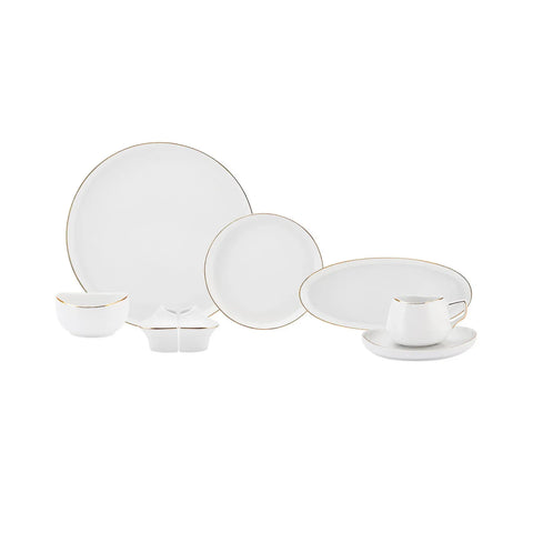 Karaca Streamline Hole 28-Piece New Generation Bone Serveware Set for 6 People, White Gold