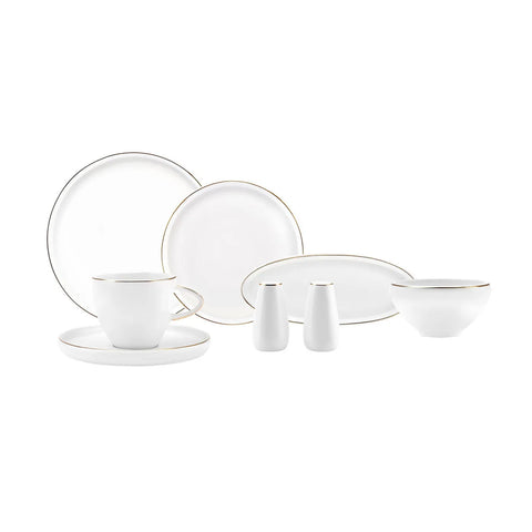 Karaca Streamline Sunset 28-Piece New Generation Bone Serveware Set for 6 People, White Gold