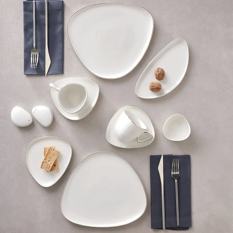 Karaca Streamline Tribe 28-Piece New Generation Bone China Serveware Set for 6 People, White Gold