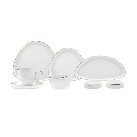 Karaca Streamline Tribe 28-Piece New Generation Bone China Serveware Set for 6 People, White Gold