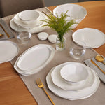 Karaca Streamline Elmas 57-Piece Bone China Dinner Set for 12 People, White Gold