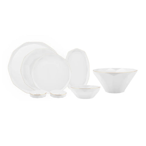 Karaca Streamline Elmas 57-Piece Bone China Dinner Set for 12 People, White Gold