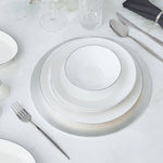 Karaca x Hussein Chalayan Streamline Sun Path 59-Piece Bone China Dinner Set for 12 People, White Platinum