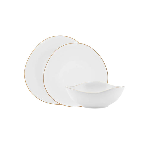 Karaca Streamline Middle 12-Piece New Generation Bone China Dinner Set for 4 People, White Gold