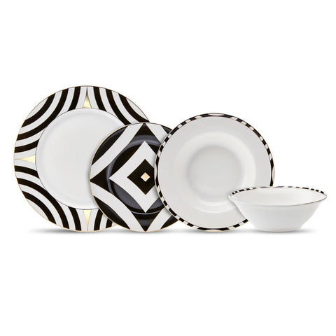 Karaca Roll 24-Piece Porcelain Dinner Set for 6 People, Multi