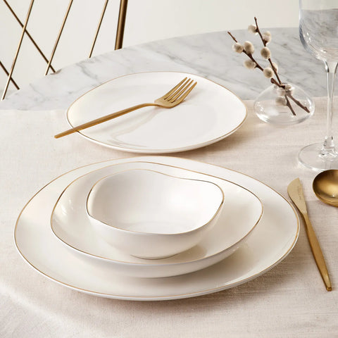 Karaca Streamline Middle 24-Piece Porcelain Dinner Set for 6 People, White Gold