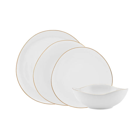 Karaca Streamline Middle 24-Piece Porcelain Dinner Set for 6 People, White Gold