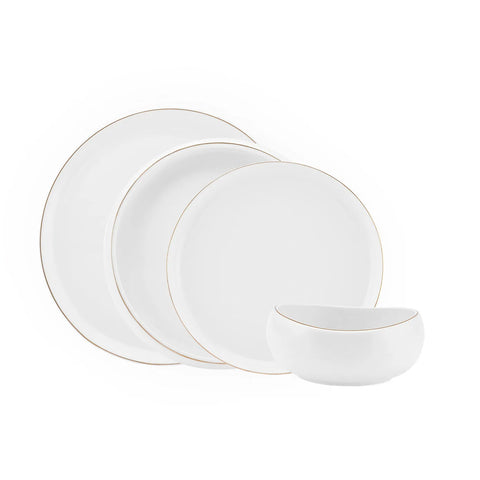 Karaca Streamline Hole 24-Piece Porcelain Dinner Set for 6 People, White Gold