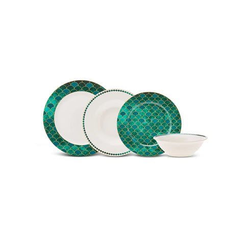 Karaca Zümrüt 24-Piece Porcelain Dinner Set for 6 People, Green White