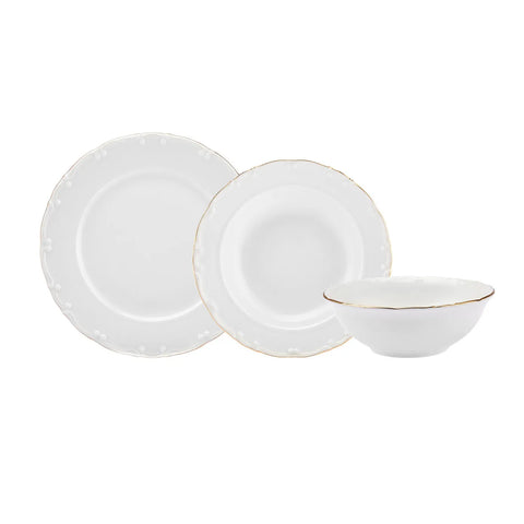 Karaca Lianna 18-Piece Porcelain Dinner Set for 6 People, White Gold