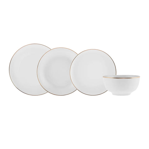 Karaca Leon 24-Piece Porcelain Dinner Set for 6 People, White Gold