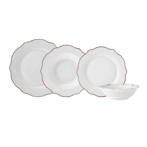 Karaca Daisy 24-Piece Porcelain Dinner Set for 6 People, White Rose Gold