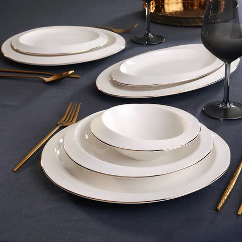 Karaca Streamline Horizon 27-Piece Porcelain Dinner Set for 6 People, White Gold