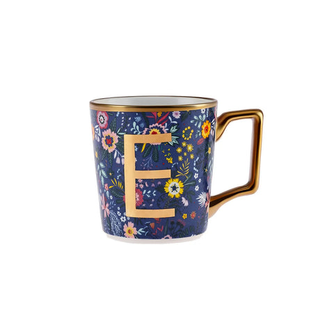 Karaca Flower Porcelain Letter E Mug, 350ml, Multi