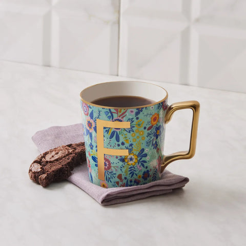 Karaca Flower Porcelain Letter F Mug, 350ml, Multi