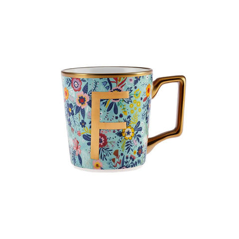 Karaca Flower Porcelain Letter F Mug, 350ml, Multi