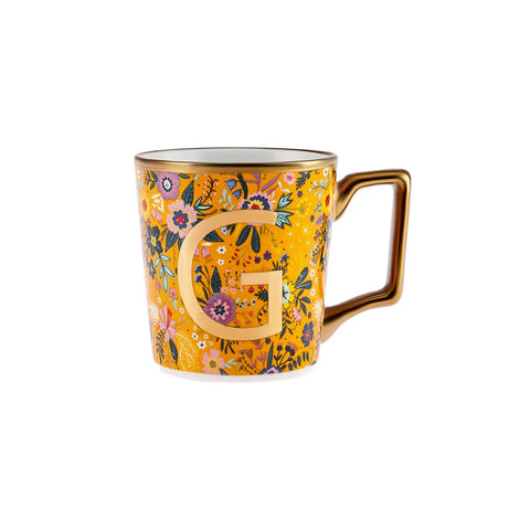 Karaca Flower Porcelain Letter G Mug, 350ml, Multi