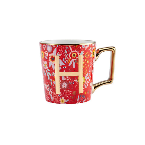 Karaca Flower Porcelain Letter H Mug, 350ml, Multi