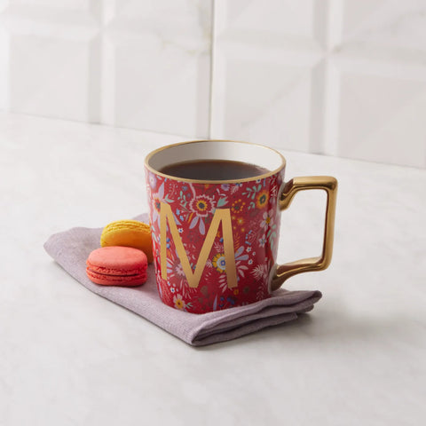 Karaca Flower Porcelain Letter M Mug, 350ml, Multi