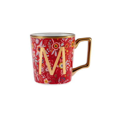 Karaca Flower Porcelain Letter M Mug, 350ml, Multi