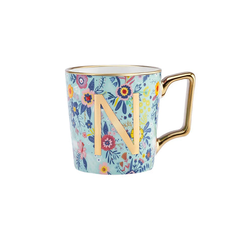 Karaca Flower Porcelain Letter N Mug, 350ml, Multi