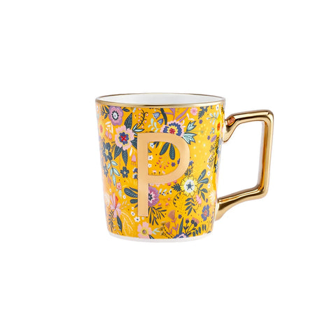 Karaca Flower Porcelain Letter P Mug, 350ml, Multi