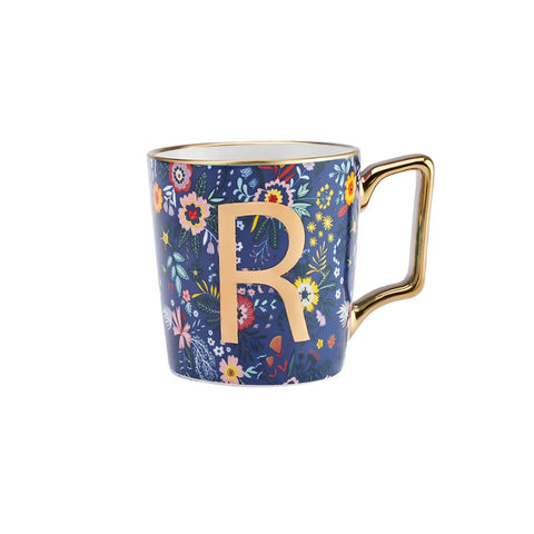 Karaca Flower Porcelain Letter R Mug, 350ml, Multi