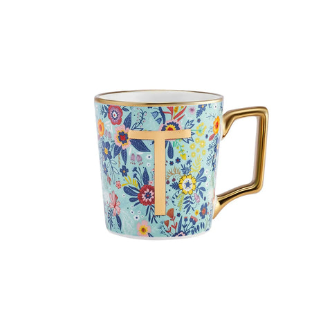 Karaca Flower Porcelain Letter T Mug, 350ml, Multi