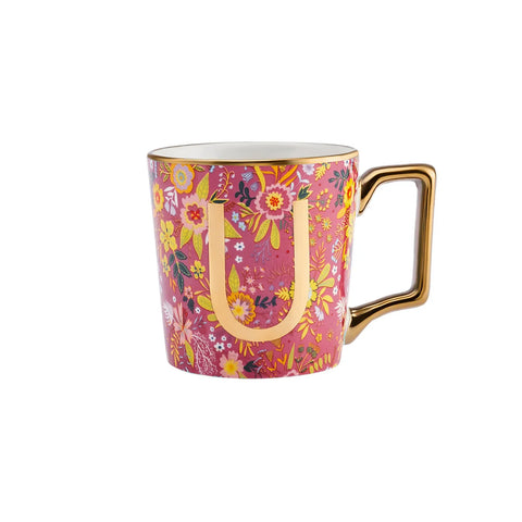 Karaca Flower Porcelain Letter U Mug, 350ml, Multi