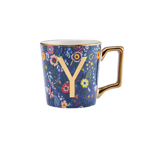 Karaca Flower Porcelain Letter Y Mug, 350ml, Multi