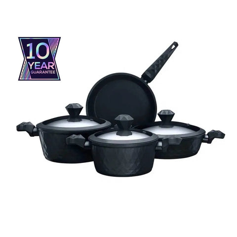 Karaca BioDiamond 7-Piece Non-Stick Antibacterial Handle Induction Cookware Set, Black